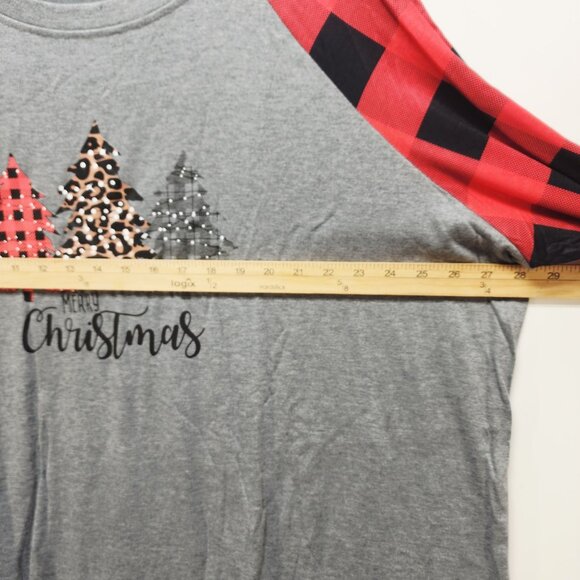 Plus Size Christmas Sweatshirt Womens Raglan Tee Buffalo Plaid & Leopard SZ 4XL - Picture 7 of 8